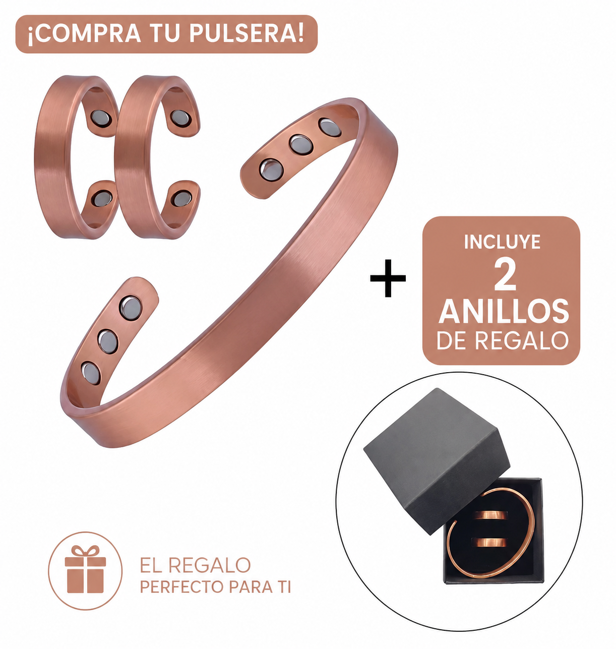 Pulsera color cobre de terapia magnética.