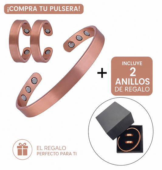 Pulsera color cobre de terapia magnética.