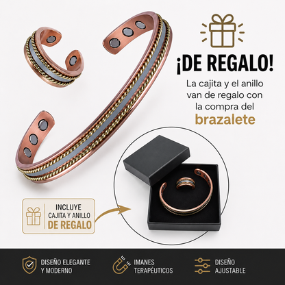 Brazalete ajustable de terapia magnética + anillo y caja de regalo