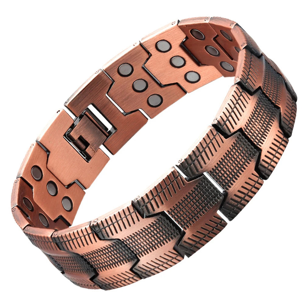 Pulsera magnética de cobre para hombre MEJORADA con 3 imanes por eslabón.