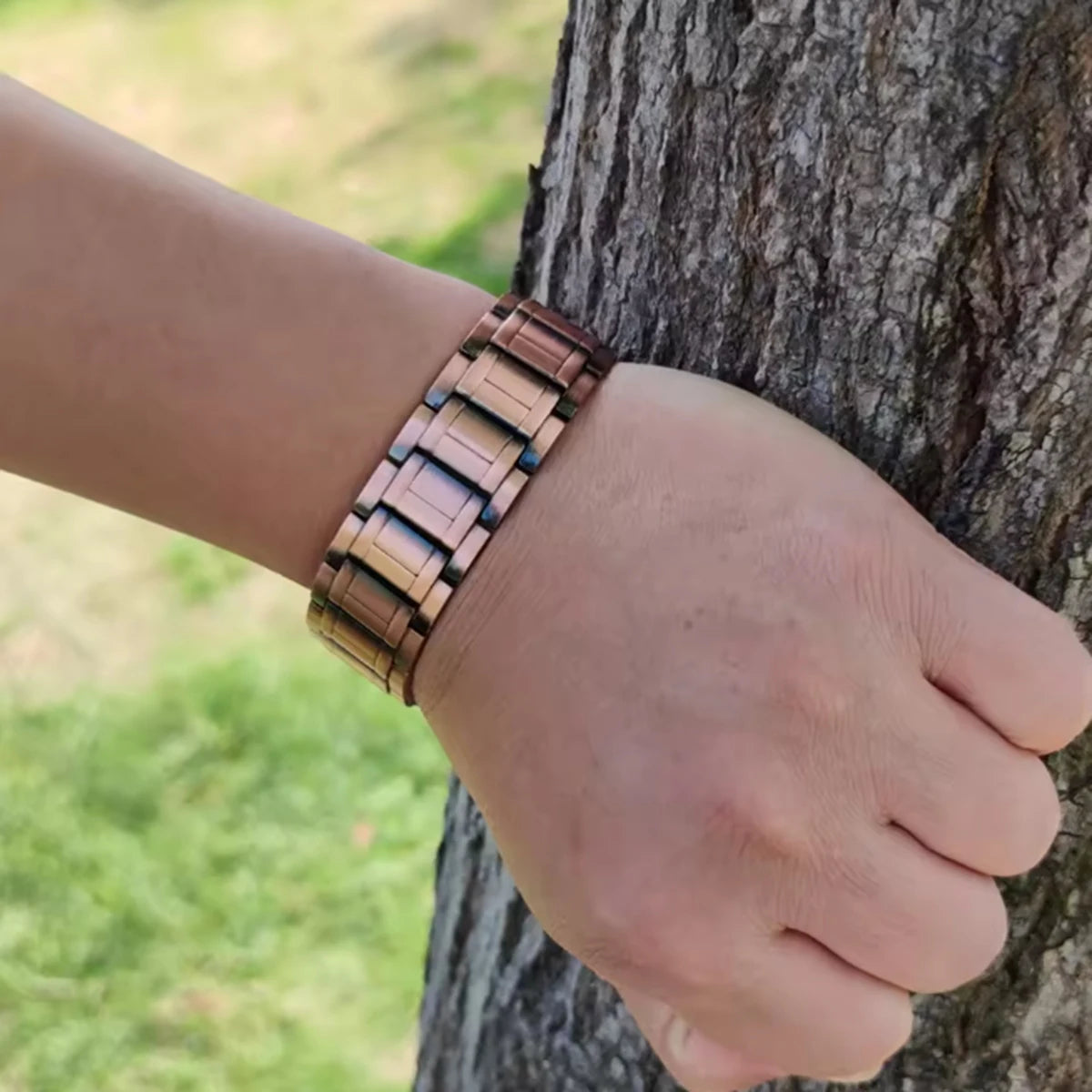 Pulsera magnética de cobre para hombre MEJORADA con 3 imanes por eslabón.